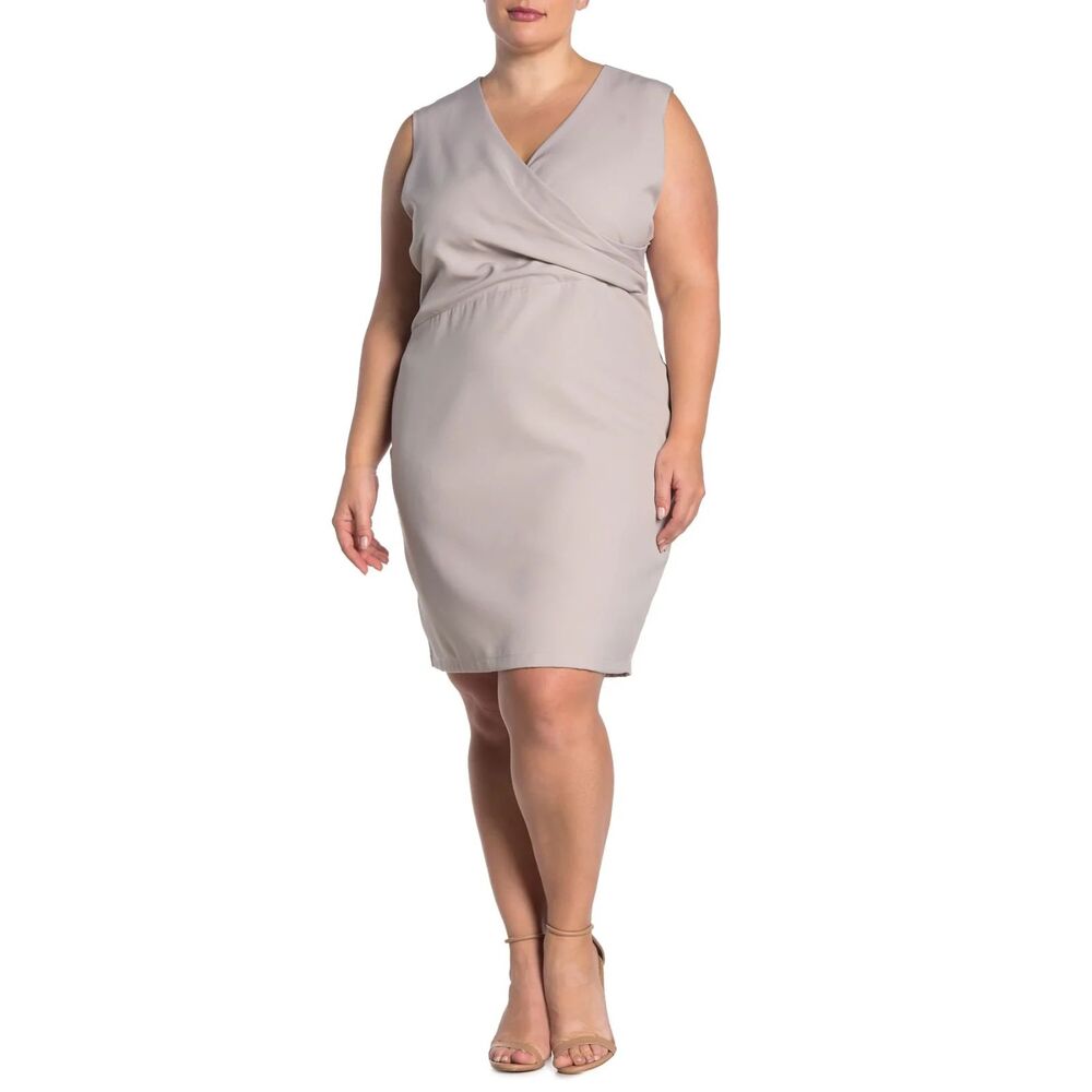 Alexia Admor Kylie Faux Wrap Dress Women's 1X Slate Gray Ruched V Neck NWOT